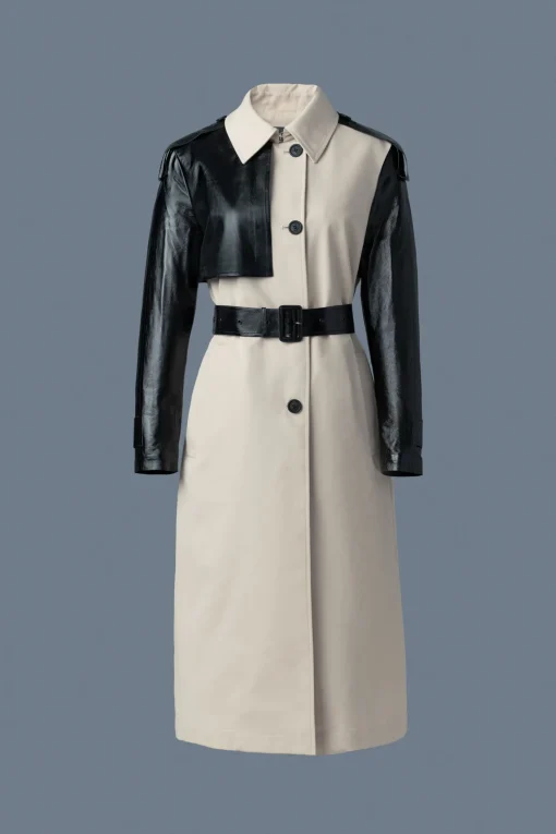 LEIKO Maxi Two-Toned Twill & Leather Trench
