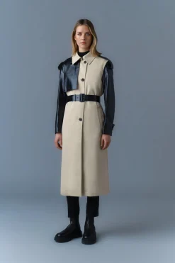 LEIKO Maxi Two-Toned Twill & Leather Trench