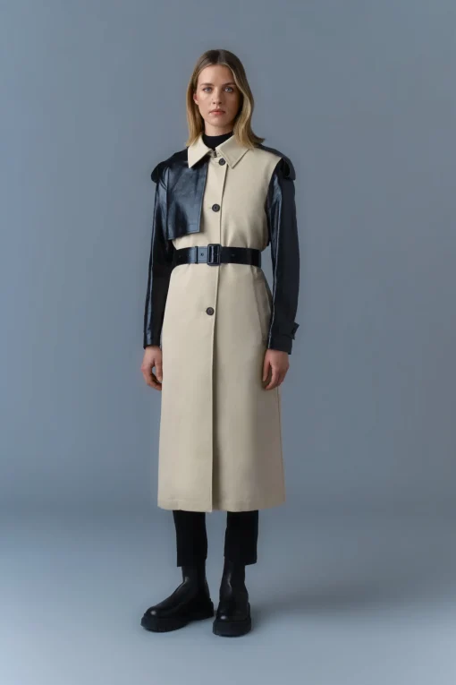 LEIKO Maxi Two-Toned Twill & Leather Trench