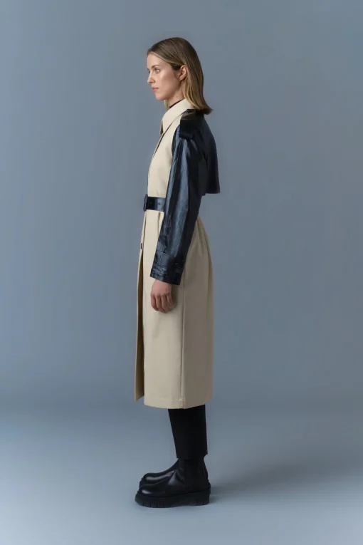 LEIKO Maxi Two-Toned Twill & Leather Trench
