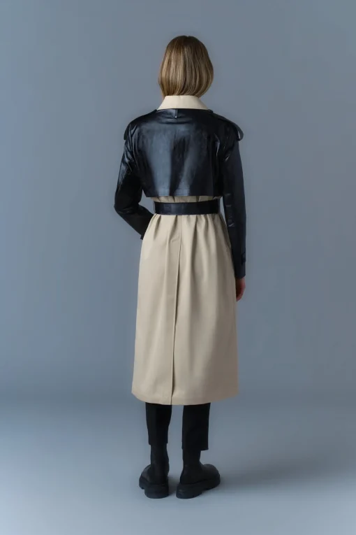 LEIKO Maxi Two-Toned Twill & Leather Trench
