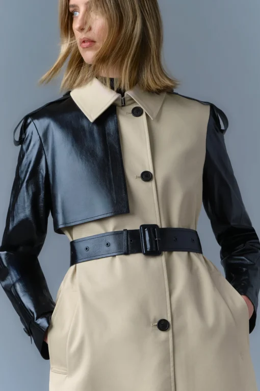 LEIKO Maxi Two-Toned Twill & Leather Trench