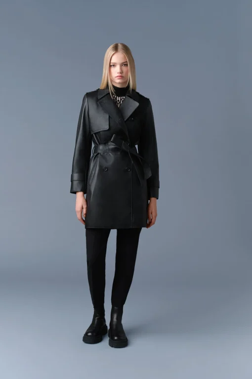 MELY Long Leather Trench Coat