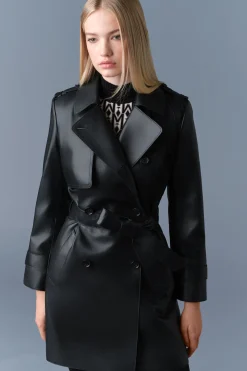 MELY Long Leather Trench Coat
