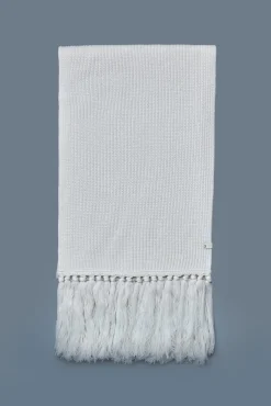 MONA Rectangular wool scarf with fringed ends