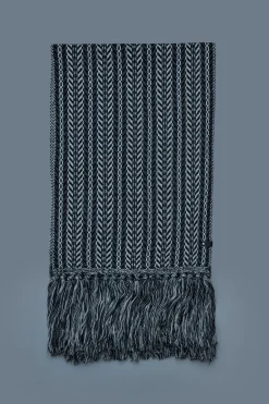 MONA-CK Rectangular Jacquard wool scarf with fringed ends