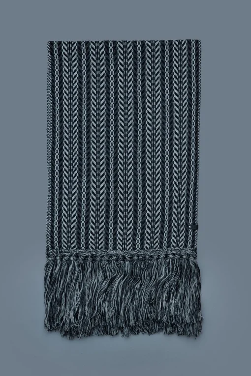 MONA-CK Rectangular Jacquard wool scarf with fringed ends