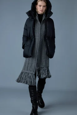 MONA-CK Rectangular Jacquard wool scarf with fringed ends