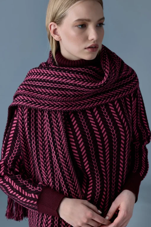 MONA-CK Rectangular Jacquard wool scarf with fringed ends