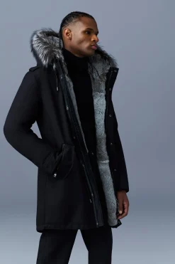 MORITZ rabbit fur-lined twill parka with removable silver fox fur trim