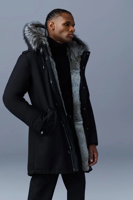 MORITZ rabbit fur-lined twill parka with removable silver fox fur trim