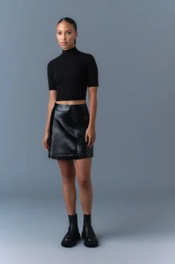 NELLA Panelled Leather A-Line Skirt
