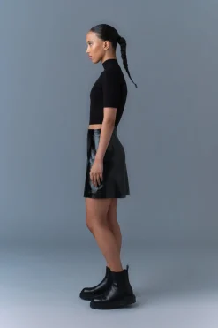 NELLA Panelled Leather A-Line Skirt
