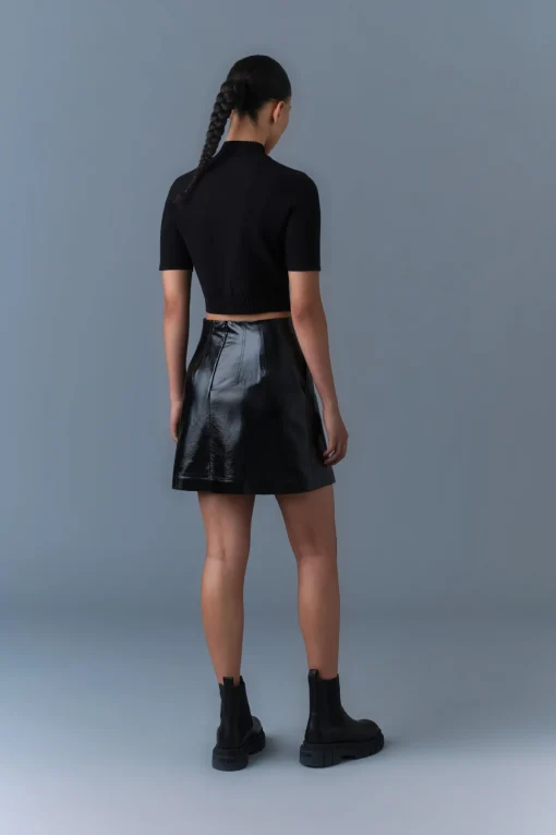 NELLA Panelled Leather A-Line Skirt