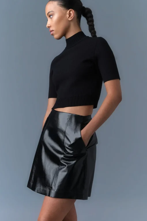 NELLA Panelled Leather A-Line Skirt