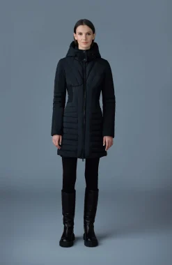 OKSANA Smocked detail long down coat