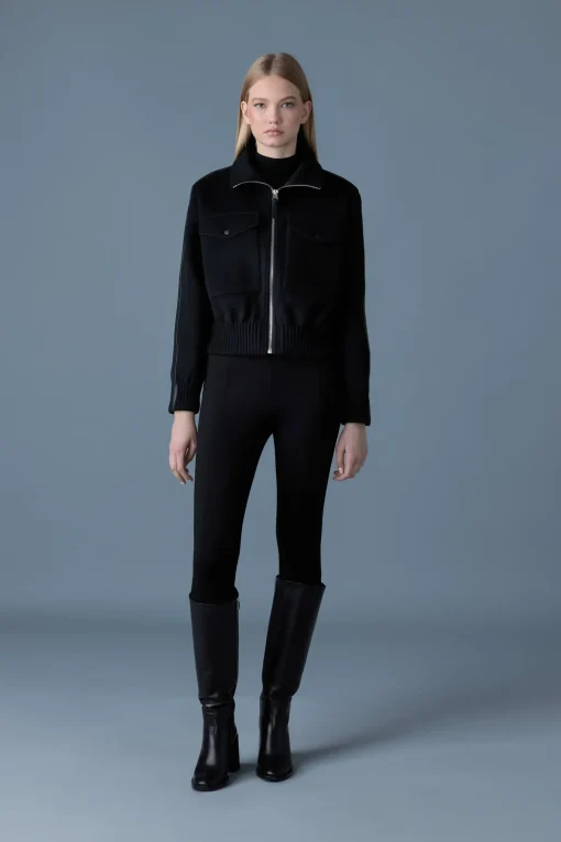 PATTY Short wool jacket with leather detail