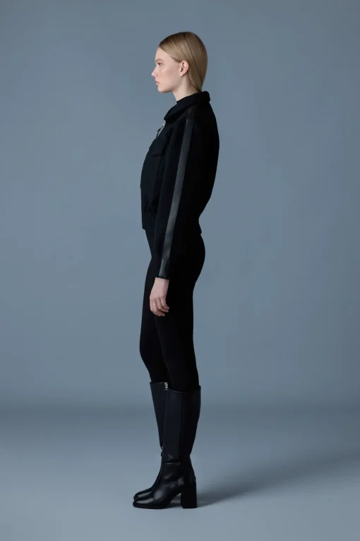 PATTY Short wool jacket with leather detail