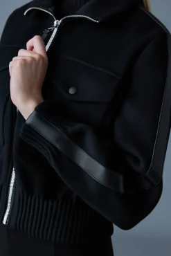 PATTY Short wool jacket with leather detail