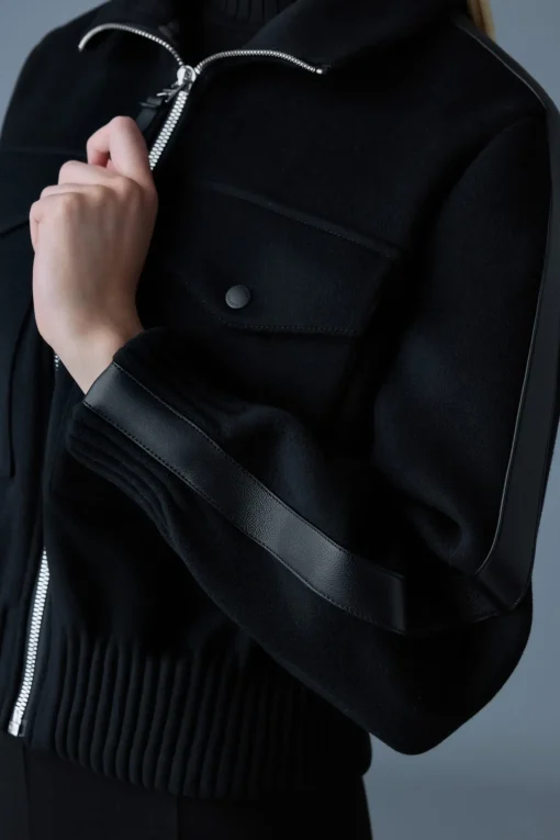 PATTY Short wool jacket with leather detail
