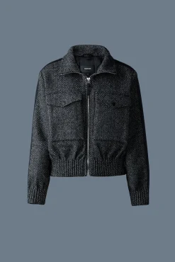 PATTY-HB Short herringbone wool jacket with leather detail