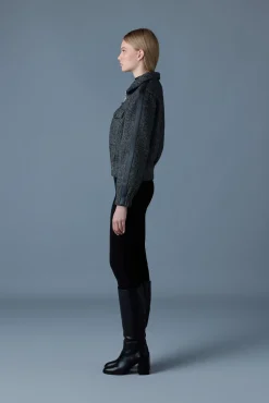 PATTY-HB Short herringbone wool jacket with leather detail