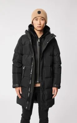 REYNOLD down coat with removable shearling bib and hood
