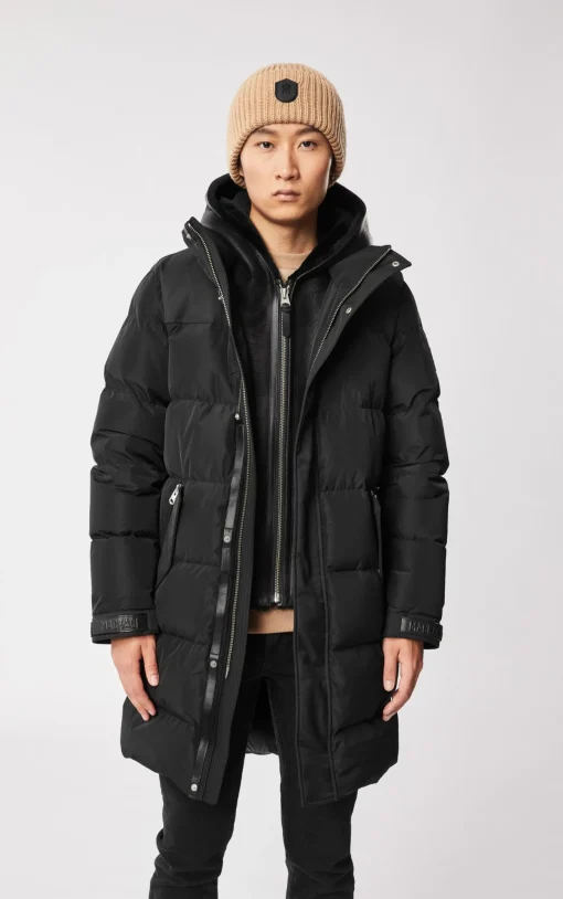 REYNOLD down coat with removable shearling bib and hood