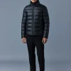 RYAN Leather down jacket with stand collar