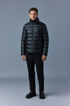 RYAN Leather down jacket with stand collar