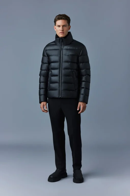 RYAN Leather down jacket with stand collar