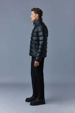 RYAN Leather down jacket with stand collar