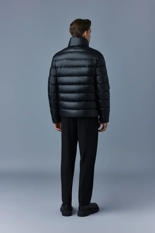 RYAN Leather down jacket with stand collar