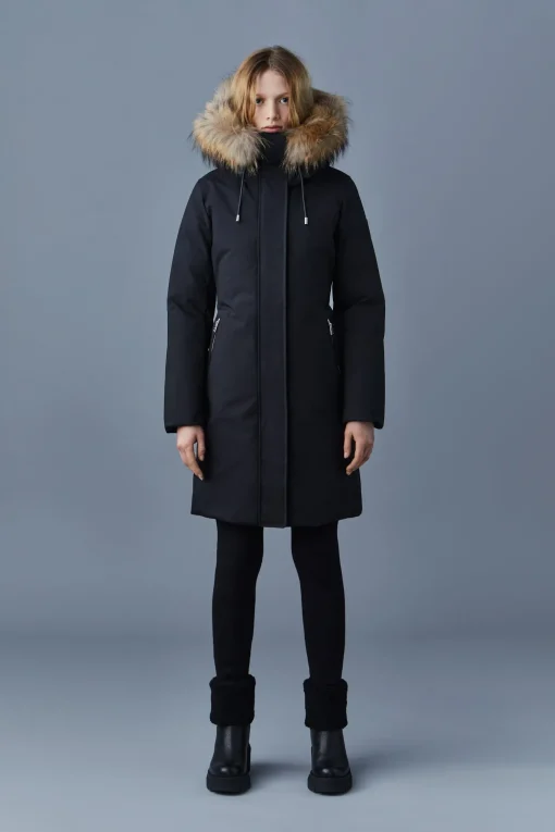 SHILOH 2-IN-1 fitted down coat with removable bib and natural fur