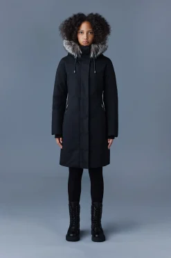 SHILOH 2-in-1 fitted down coat with removable bib and silver fox fur