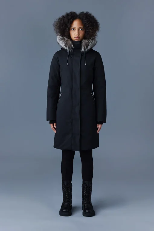 SHILOH 2-in-1 fitted down coat with removable bib and silver fox fur