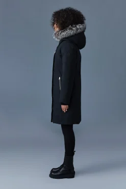 SHILOH 2-in-1 fitted down coat with removable bib and silver fox fur