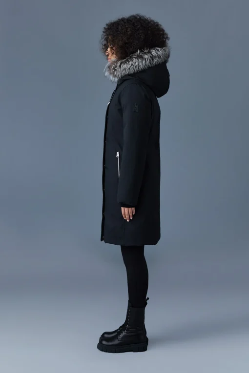 SHILOH 2-in-1 fitted down coat with removable bib and silver fox fur