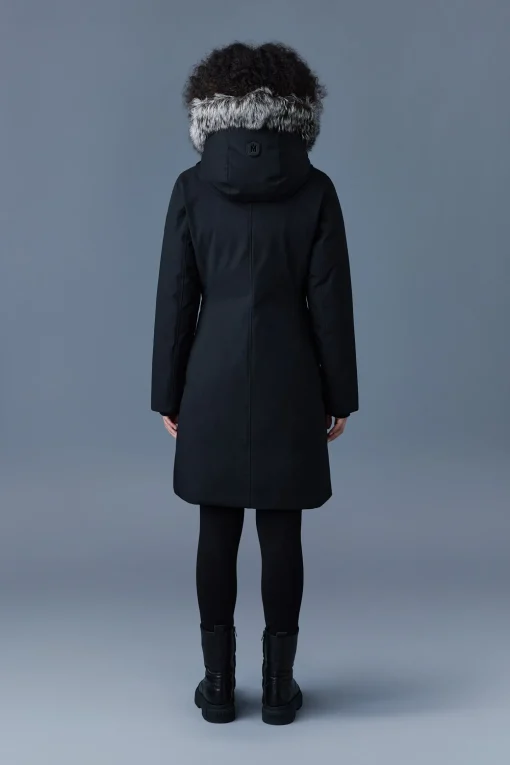 SHILOH 2-in-1 fitted down coat with removable bib and silver fox fur