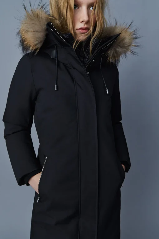 SHILOH 2-IN-1 fitted down coat with removable bib and natural fur