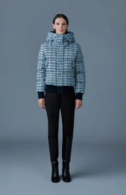 SHIRLEY-TW Mix Media Tweed quilted down jacket