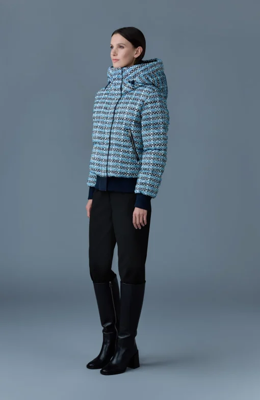 SHIRLEY-TW Mix Media Tweed quilted down jacket