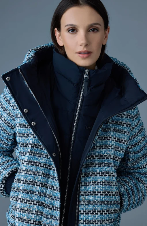 SHIRLEY-TW Mix Media Tweed quilted down jacket