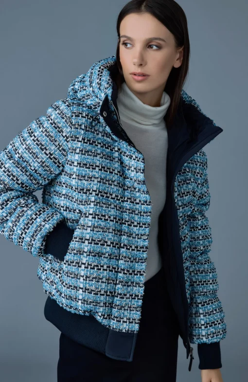 SHIRLEY-TW Mix Media Tweed quilted down jacket