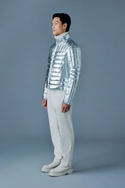 TRAVIS-M Metallic perpendicular channel quilt down jacket