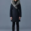 TRISH Powder Touch down coat with silver fox fur Signature Mackage Collar