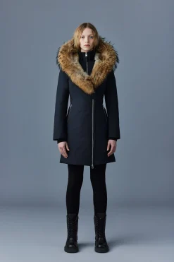 TRISH Powder Touch down coat with natural fur Signature Mackage Collar