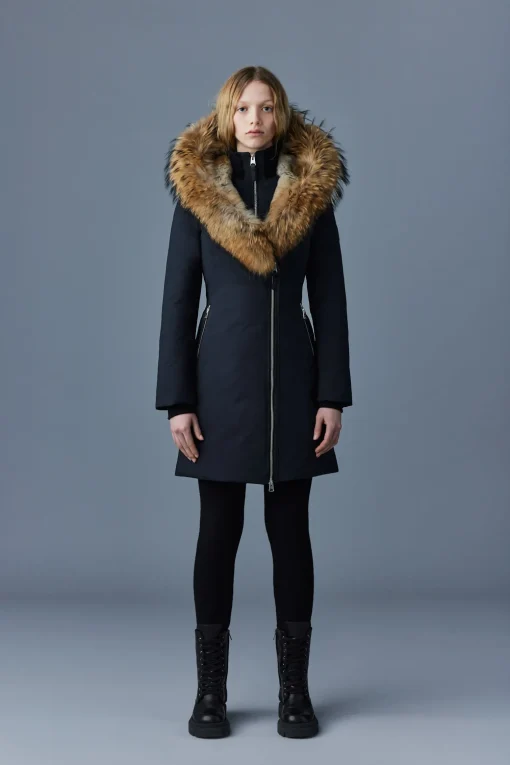 TRISH Powder Touch down coat with natural fur Signature Mackage Collar
