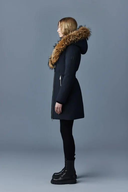 TRISH Powder Touch down coat with natural fur Signature Mackage Collar