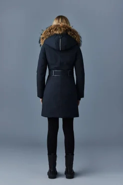 TRISH Powder Touch down coat with natural fur Signature Mackage Collar
